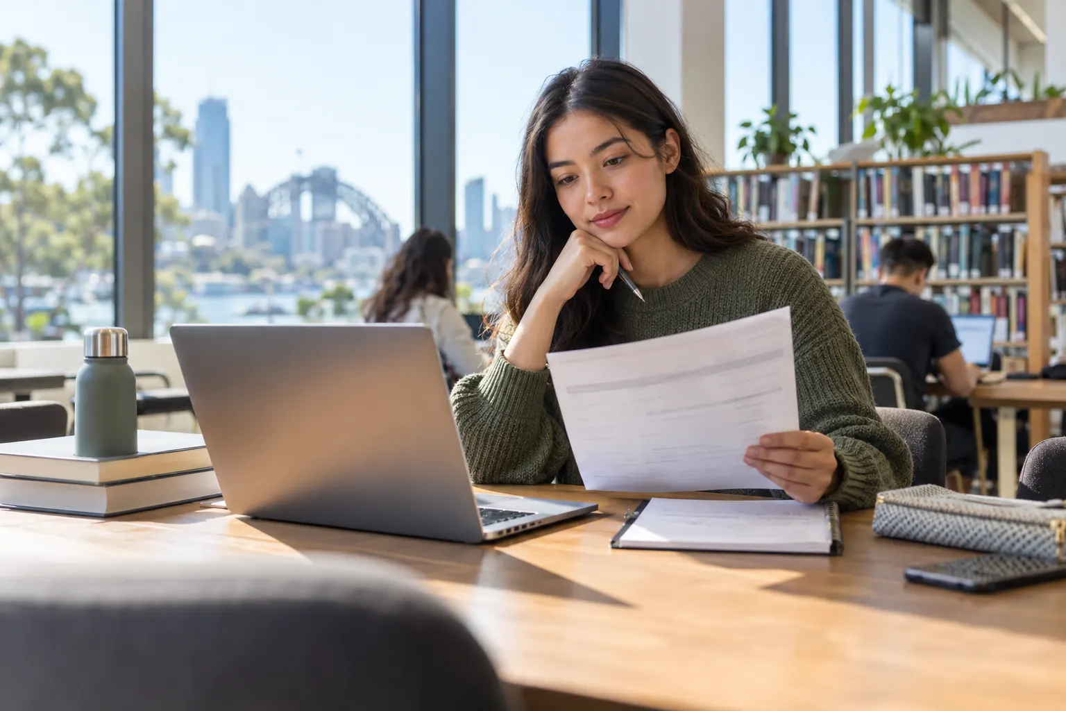 Australian graduate reviewing a payslip and tax withholding estimate on a laptop