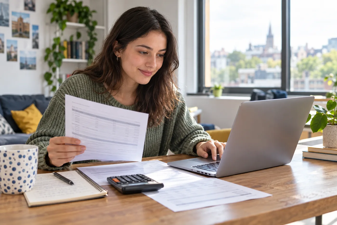 Young UK graduate reviewing a payslip and student loan repayment estimate
